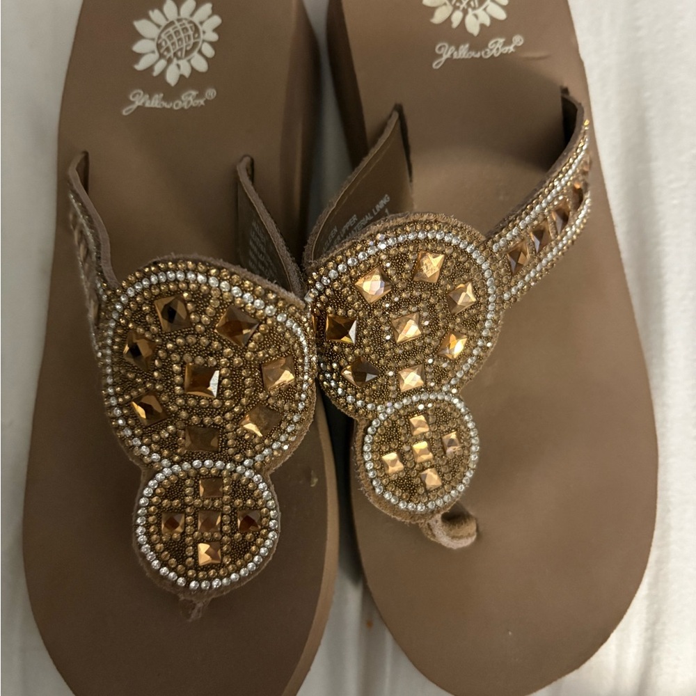 Yellow Box Jayleen Gold Beaded Sandals. Size 7 1/2. 
New never worn.